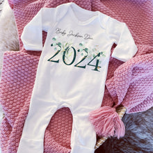 Load image into Gallery viewer, Baby Due 2024 Babygrow, Baby Coming 2023 Sleepsuit, baby girl hospital coming home outfit, Newborn Pregnancy Announcement Vest, New Mum Gift