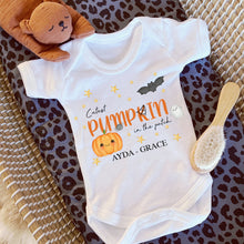 Load image into Gallery viewer, Cutest Pumpkin In The Patch, Baby Vest, My first Halloween Babygrow, Pumpkin Baby Halloween Trick or Treat, Halloween Personalised Outfit