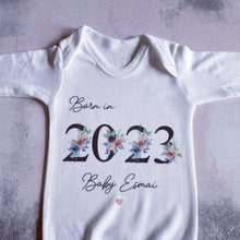 Load image into Gallery viewer, Baby girls born in 2023 babygrow, vest, sleepsuit, baby girls hospital coming home outfit, Newborn Pregnancy Announcement Gift, New Mum Gift
