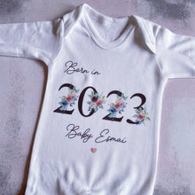 Load image into Gallery viewer, Baby girls born in 2023 babygrow, vest, sleepsuit, baby girls hospital coming home outfit, Newborn Pregnancy Announcement Gift, New Mum Gift