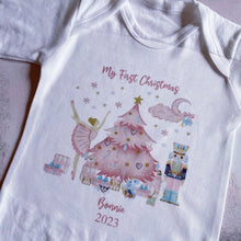 Load image into Gallery viewer, Personalised First Christmas Baby Vest, My first Christmas Babygrow, Pink Nutcracker baby vest, Girls 1st Christmas Personalised Sleepsuit