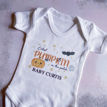 Load image into Gallery viewer, Cutest Pumpkin In The Patch, Baby Vest, My first Halloween Babygrow, Pumpkin Baby Halloween Trick or Treat, Halloween Personalised Outfit
