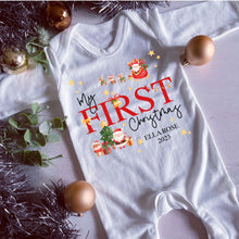 Load image into Gallery viewer, First Christmas babygrow, Vest, Sleepsuit, 1st Christmas, Unisex Xmas Clothes, Reindeer Gift baby, Personalised Santa Christmas, Boy, Girl