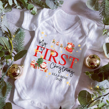 Load image into Gallery viewer, First Christmas babygrow, Vest, Sleepsuit, 1st Christmas, Unisex Xmas Clothes, Reindeer Gift baby, Personalised Santa Christmas, Boy, Girl