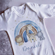 Load image into Gallery viewer, Pregnancy Announcement Vest, New baby boy gift, unisex Coming Home Gift, Elephant Baby Shower Gift, Personalised Safari Baby Vest, Lion