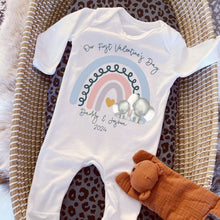 Load image into Gallery viewer, I Love My Daddy Baby Vest, Personalised Safari love Mummy Babygrow, Valentine's elephant rainbow Gift,  1st Valentines Baby Sleepsuit Boy