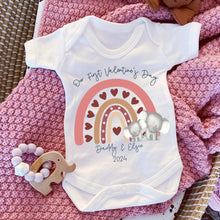 Load image into Gallery viewer, I Love My Daddy Baby Vest, Personalised Safari love Mummy Babygrow, Valentine's elephant rainbow Gift,  1st Valentines Baby Sleepsuit Girl