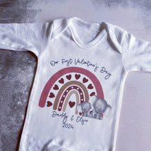 Load image into Gallery viewer, I Love My Daddy Baby Vest, Personalised Safari love Mummy Babygrow, Valentine's elephant rainbow Gift,  1st Valentines Baby Sleepsuit Girl