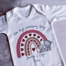 Load image into Gallery viewer, I Love My Daddy Baby Vest, Personalised Safari love Mummy Babygrow, Valentine's elephant rainbow Gift,  1st Valentines Baby Sleepsuit Girl