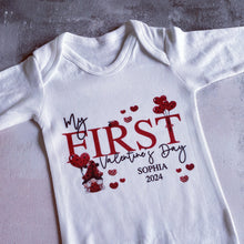 Load image into Gallery viewer, Valentines Day Baby Vest, Personalised Babygrow, My First Valentine Sleepsuit, Babies First Valentine's Day, Ladybird Baby Gift Love Heart