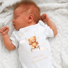 Load image into Gallery viewer, Hello World baby girls outfit, baby girls coming home outfit, personalised gift for baby girl, personalised teddy bear babygrow vest romper
