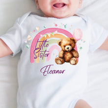 Load image into Gallery viewer, Little Sister announcement, Teddy bear Pregnancy reveal, I'm a little Sister Baby Vest, Newborn baby girl gift, Little Sister Announcement