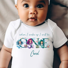Load image into Gallery viewer, Mermaid Birthday sleepsuit, Baby Girl Birthday vest, When I wake up I’ll be One, Magical One, pastel Mermaids, Ocean birthday outfit girl