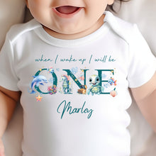 Load image into Gallery viewer, Under the sea Birthday sleepsuit, Baby Girl Birthday vest, When I wake up I’ll be One, 1st One, pastel saline, Ocean birthday outfit girl