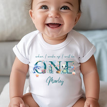 Load image into Gallery viewer, Under the sea Birthday sleepsuit, Baby Girl Birthday vest, When I wake up I’ll be One, 1st One, pastel saline, Ocean birthday outfit girl