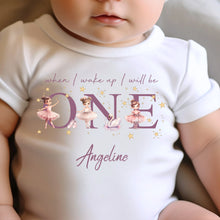 Load image into Gallery viewer, Ballerina Birthday sleepsuit, Girls Birthday vest, When I wake up I’ll be One, 1st Birthday, My First Birthday Romper, Dancer Baby Outfits