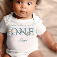 Load image into Gallery viewer, Teddy Bear Cute Plane Birthday sleepsuit,  Boys vest, When I wake up I’ll be One Gift, 1st Birthday, My First Birthday Romper, Baby Outfit