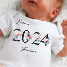 Load image into Gallery viewer, Personalised Born in 2024 Baby Vest, Eucalyptus Baby Sleepsuit, Personalised Baby Vest, New Baby Gift, Baby Girl Boy, Baby Announcement Vest