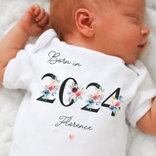 Load image into Gallery viewer, Personalised Born in 2024 Baby Vest, Eucalyptus Baby Sleepsuit, Personalised Baby Vest, New Baby Gift, Baby Girl Boy, Baby Announcement Vest