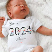 Load image into Gallery viewer, Personalised Born in 2024 Baby Vest, Eucalyptus Baby Sleepsuit, Personalised Baby Vest, New Baby Gift, Baby Girl Boy, Baby Announcement Vest
