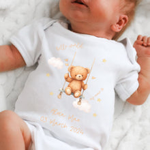 Load image into Gallery viewer, Hello World baby girls outfit, baby girls coming home outfit, personalised gift for baby girl, personalised teddy bear babygrow vest romper