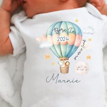 Load image into Gallery viewer, Personalised Born in 2024 Baby Vest, Safari Baby Sleepsuit, Personalised Baby Vest, New Baby Gift, Cute Baby Girl, Baby Announcement Vest