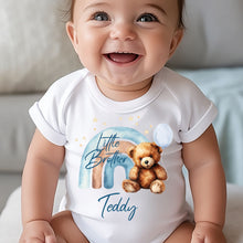 Load image into Gallery viewer, Little Brother announcement, Teddy bear Pregnancy reveal, I'm a little Brother Baby Vest, Newborn baby boy gift, Little Brother Announcement
