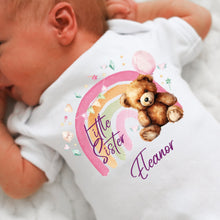 Load image into Gallery viewer, Little Sister announcement, Teddy bear Pregnancy reveal, I'm a little Sister Baby Vest, Newborn baby girl gift, Little Sister Announcement