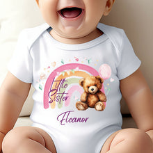 Load image into Gallery viewer, Little Sister announcement, Teddy bear Pregnancy reveal, I'm a little Sister Baby Vest, Newborn baby girl gift, Little Sister Announcement