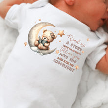 Load image into Gallery viewer, Say you love me, Kiss me goodnight, Reading Book Gift, Cute Teddy, Baby Arrival Newborn Pregnancy Announcement Gift, sleepsuit for baby girl