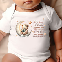 Load image into Gallery viewer, Say you love me, Kiss me goodnight, Reading Book Gift, Cute Teddy, Baby Arrival Newborn Pregnancy Announcement Gift, sleepsuit for baby girl