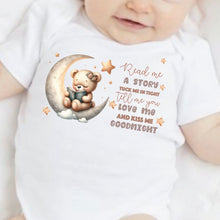 Load image into Gallery viewer, Say you love me, Kiss me goodnight, Reading Book Gift, Cute Teddy, Baby Arrival Newborn Pregnancy Announcement Gift, sleepsuit for baby girl