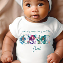 Load image into Gallery viewer, Mermaid Birthday sleepsuit, Baby Girl Birthday vest, When I wake up I’ll be One, Magical One, pastel Mermaids, Ocean birthday outfit girl