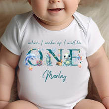 Load image into Gallery viewer, Under the sea Birthday sleepsuit, Baby Girl Birthday vest, When I wake up I’ll be One, 1st One, pastel saline, Ocean birthday outfit girl