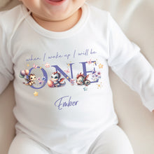 Load image into Gallery viewer, Cute Dragons Birthday sleepsuit, Unisex Birthday vest, When I wake up I’ll be One, 1st Birthday, My First Birthday Romper, Dragons for Girls