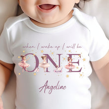Load image into Gallery viewer, Ballerina Birthday sleepsuit, Girls Birthday vest, When I wake up I’ll be One, 1st Birthday, My First Birthday Romper, Dancer Baby Outfits