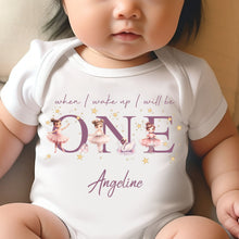 Load image into Gallery viewer, Ballerina Birthday sleepsuit, Girls Birthday vest, When I wake up I’ll be One, 1st Birthday, My First Birthday Romper, Dancer Baby Outfits