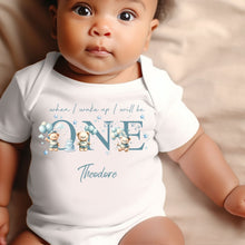 Load image into Gallery viewer, Teddy Bear Balloons Birthday sleepsuit,  Boys vest, When I wake up I’ll be One Gift, 1st Birthday, My First Birthday Romper, Baby Outfit