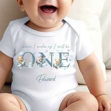Load image into Gallery viewer, Teddy Bear Cute Plane Birthday sleepsuit,  Boys vest, When I wake up I’ll be One Gift, 1st Birthday, My First Birthday Romper, Baby Outfit