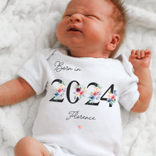 Load image into Gallery viewer, Personalised Born in 2024 Baby Vest, Eucalyptus Baby Sleepsuit, Personalised Baby Vest, New Baby Gift, Baby Girl Boy, Baby Announcement Vest