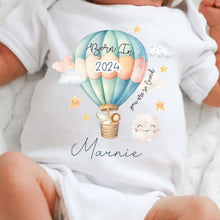 Load image into Gallery viewer, Personalised Born in 2024 Baby Vest, Safari Baby Sleepsuit, Personalised Baby Vest, New Baby Gift, Cute Baby Girl, Baby Announcement Vest