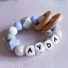 Load image into Gallery viewer, Personalised Silicone Teething Ring - Baby Blue/Pearl