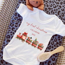 Load image into Gallery viewer, Santa train Personalised babygrow / Sleepsuit