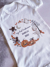 Load image into Gallery viewer, Personalised First Halloween Baby Vest My first Halloween Babygrow Pumpkin Baby's First Halloween Trick or Treat 1st Halloween Personalised Romper