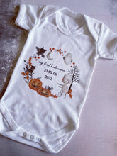 Load image into Gallery viewer, Personalised First Halloween Baby Vest My first Halloween Babygrow Pumpkin Baby's First Halloween Trick or Treat 1st Halloween Personalised Romper