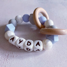 Load image into Gallery viewer, Personalised Silicone Teething Ring - Baby Blue/Pearl