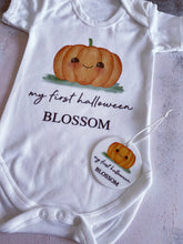 Load image into Gallery viewer, Cute Pumpkin Personalised babygrow / Sleepsuit