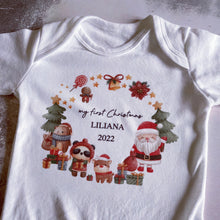 Load image into Gallery viewer, Christmas Animal Friends Personalised babygrow / Sleepsuit