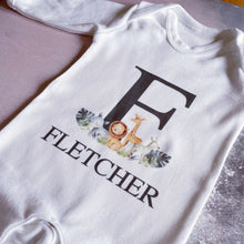 Load image into Gallery viewer, Personalised Safari babygrow / Sleepsuit