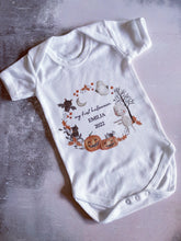 Load image into Gallery viewer, Personalised First Halloween Baby Vest My first Halloween Babygrow Pumpkin Baby's First Halloween Trick or Treat 1st Halloween Personalised Romper